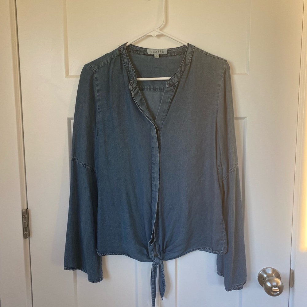 Harper Blue Tie-Front Blouse